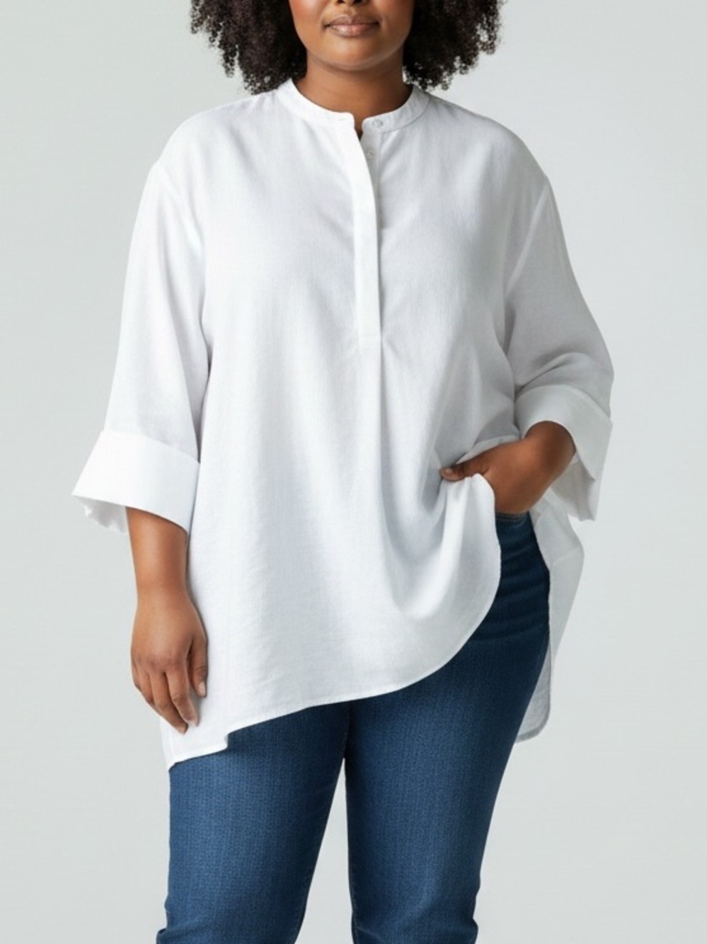 Banana Republic Half Button Oversized Tunic Blouse White